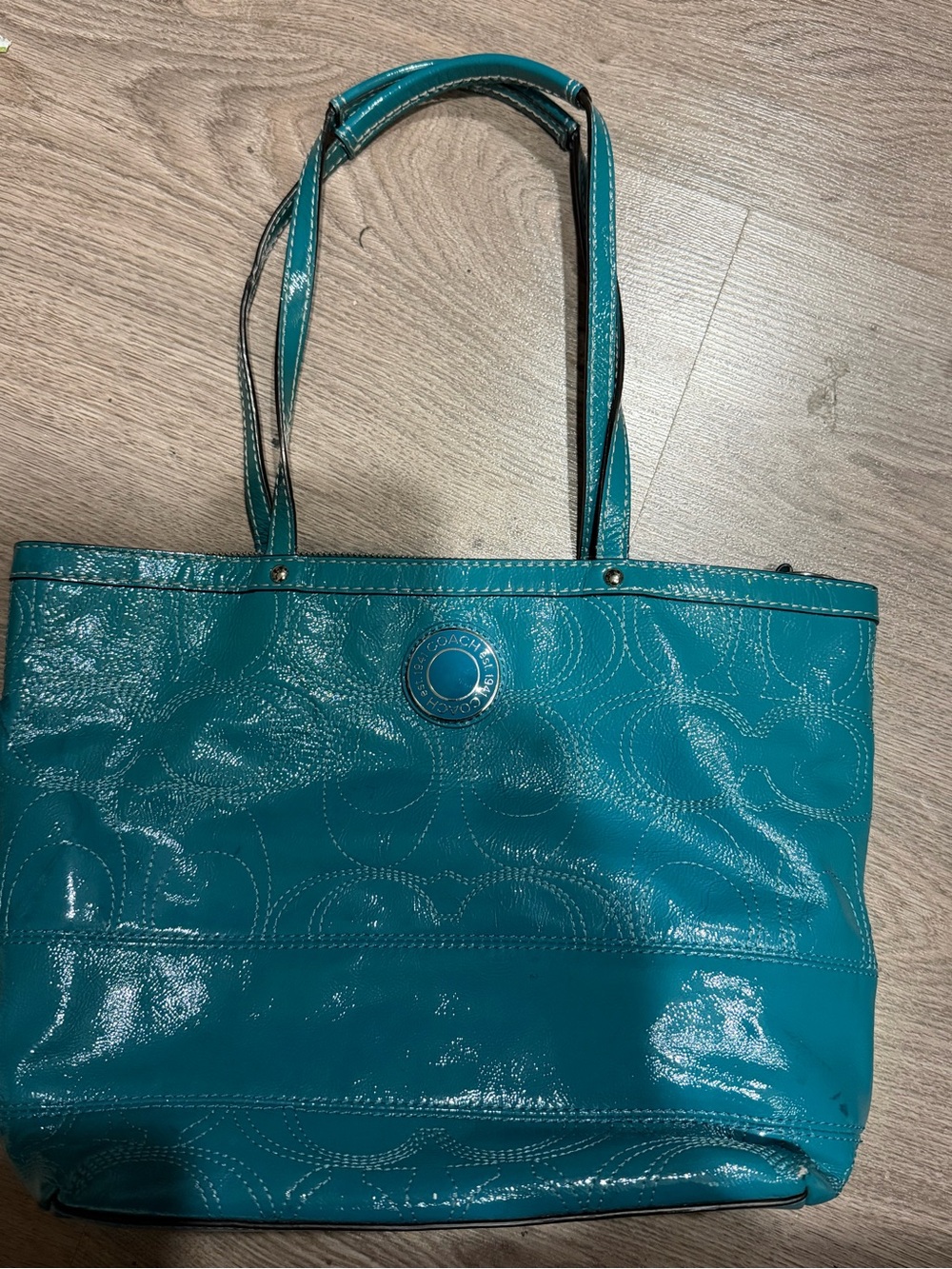 Coach Teal Patent Signature Tote